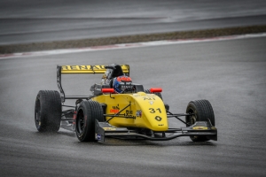 Christian Lundgaard leads at a wet Nürburgring
