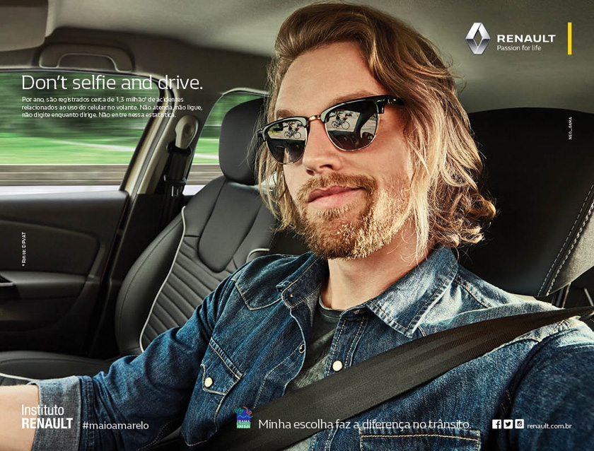 Campanha do Instituto Renault orienta a não tirar selfies ao volante